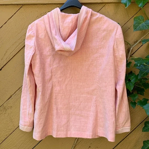 St. John Sport Linen zip-up hooded light pink textured woven light Jacket Sz L - Picture 9 of 12